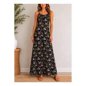 Natural Life Maxi Dress Womens Small Black Floral Boho Cottagecore Festival Tags